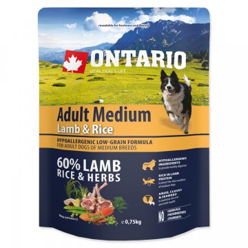 ONTARIO Dog Adult Medium Lamb & Rice 0,75kg