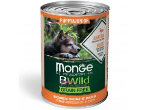 MONGE BWILD GRAIN FREE Puppy, Kachní kousky v omáčce s dýní a cuketou 400g