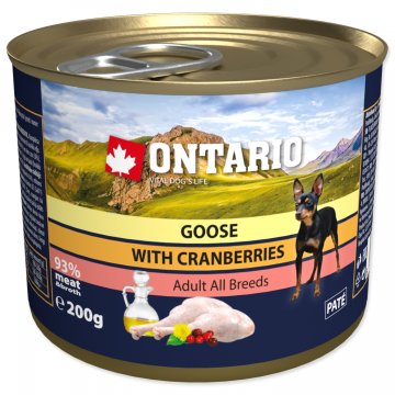 Konzerva ONTARIO Dog Mini Goose, Cranberries, Dandelion and Linseed Oil 200g