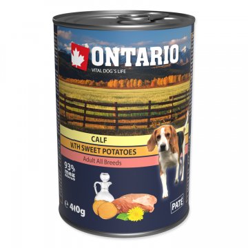 Konzerva ONTARIO Dog Mini Calf, Sweetpotato, Dandelion and Linseed Oil 400g