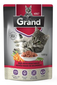 GRAND kaps. deluxe kočka 100% hovězí se zel.100g