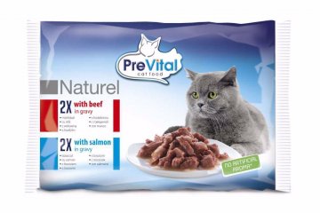 PreVital Naturel hovězí a losos, kapsa 85 g (4 pack)