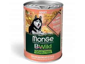 MONGE BWILD GRAIN FREE Adult Lososové kousky v omáčce s dýní a cuketou 400g