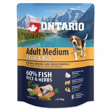 ONTARIO Dog Adult Medium Fish & Rice 0,75kg